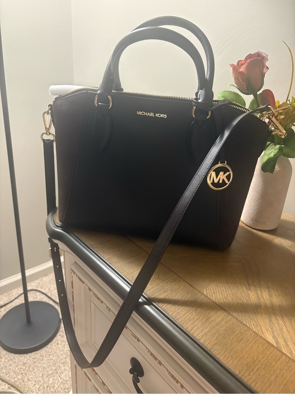Michael Kors Brown Leather Satchel with Gold Accents